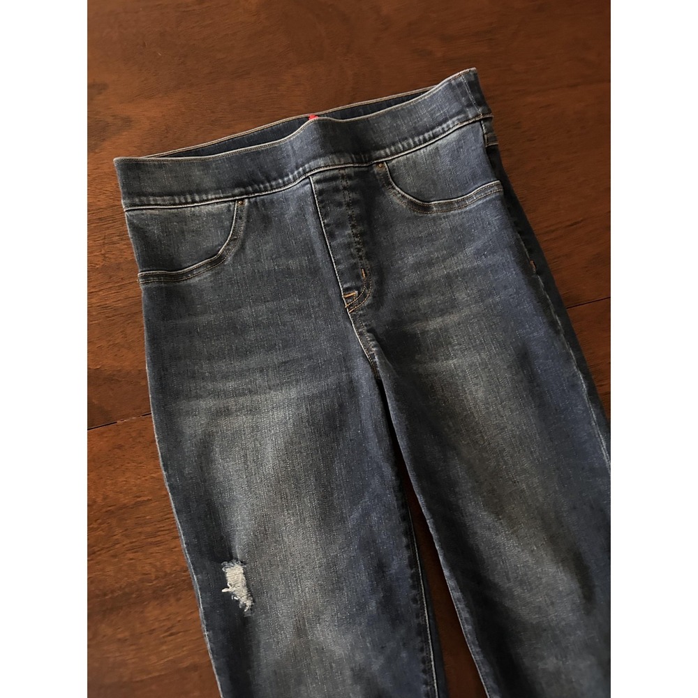 Spanx Jeans Womens Medium Blue Jegging Pull On Distressed Raw Hem Shaping
